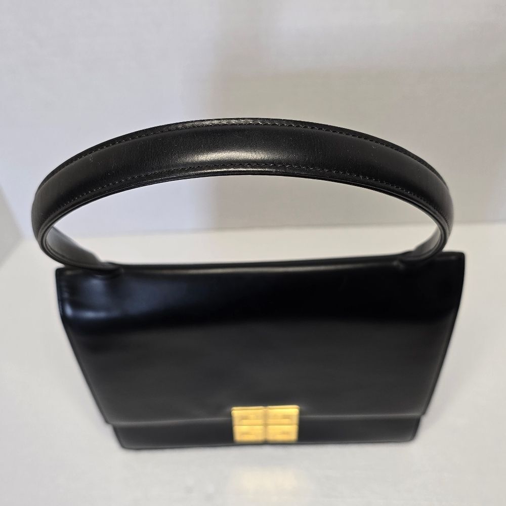 Givenchy Black Calfskin Leather Gold Logo Magnetic Snap Closure Top Handle Bag - Picture 9 of 12